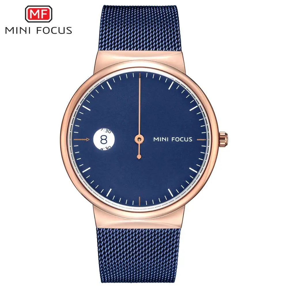 MINI FOCUS Men's Business Quartz Watches Mesh Strap Stainless Steel 3 Bar Waterproof Simple Wristwatch Man Relogios 0182G White
